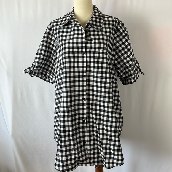 Roaman's Black and White Checked Blouse w/ Tie Sleeves & Front Pocket - Size 18W - Picture 1 of 11